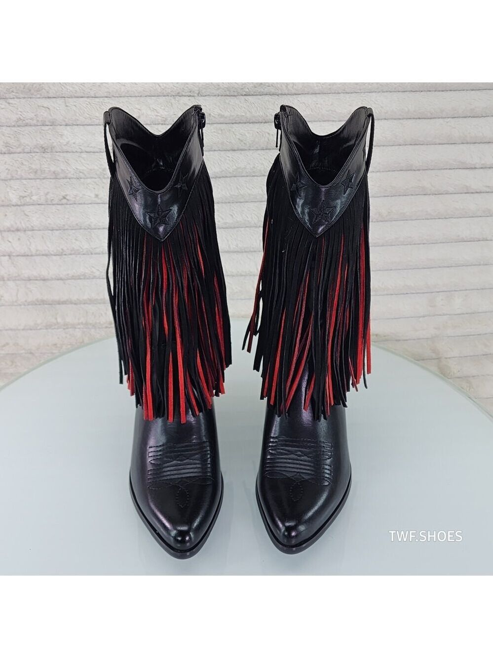 NIB Dusty Roads Mid Calf Black and Red Fringe Country Western Cowgirl Boots - Picture 9 of 12